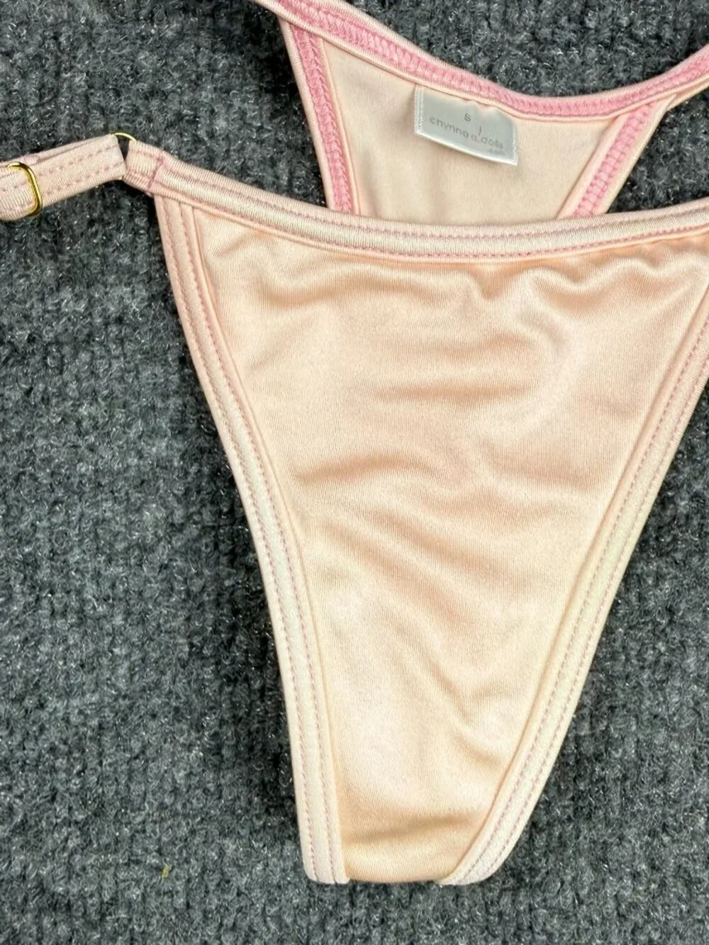 Chynna Dolls Bikini Bottom Small S Light Pink Peach Adjustable String Thong USA